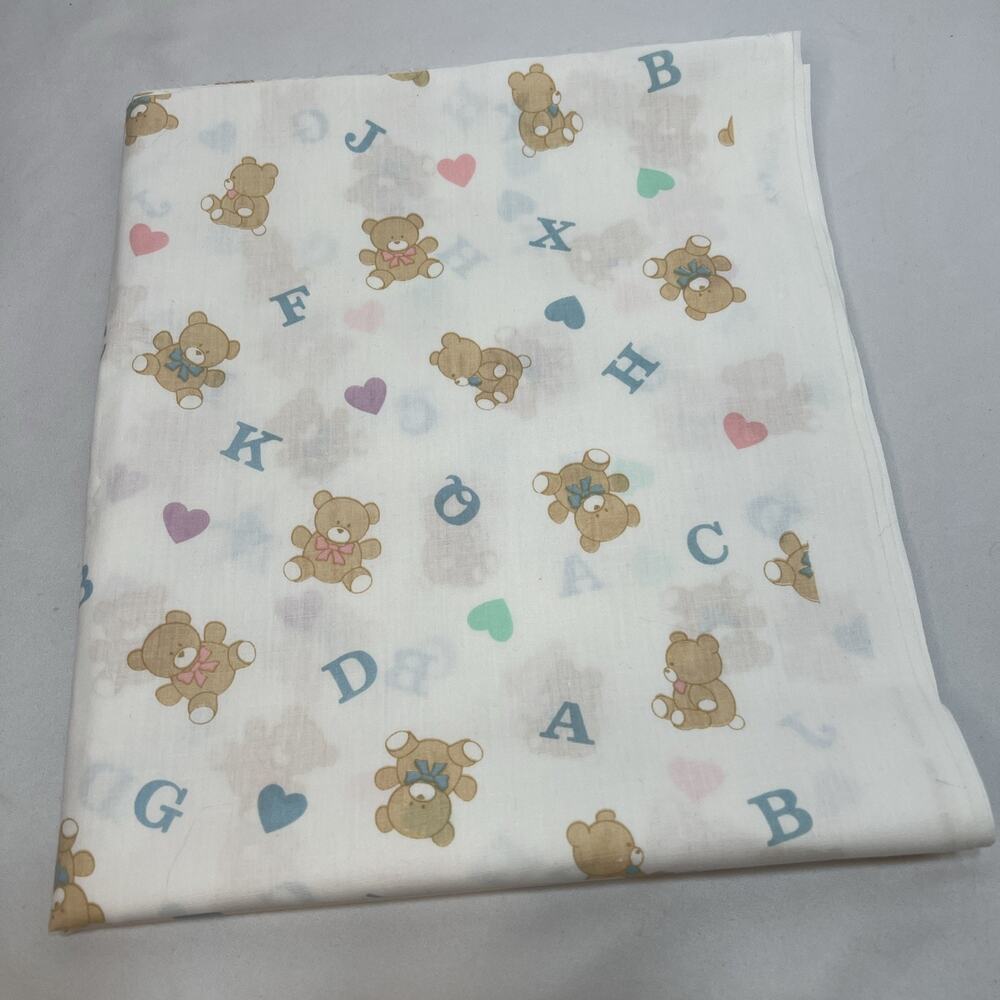 Vintage Teddy Bears Alphabet Letters Springs Industries Fabric Pastels 46” x 54”